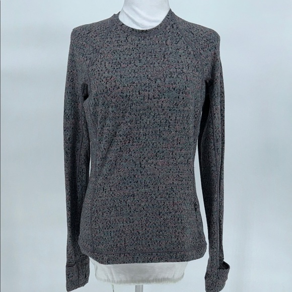 Lululemon Size 6 Heathered Gray Long Sleeve Thumbhole Zip Pocket Top - Picture 3 of 12